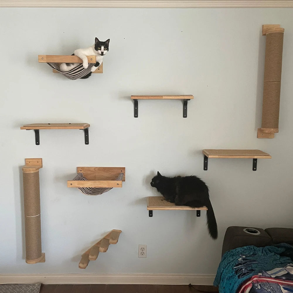 1 Piece Wall Mounted Cat Hammock Cat Jumping Platform for Rest with Scratching Post for Climbing and Grinding Claws Cat Supplies