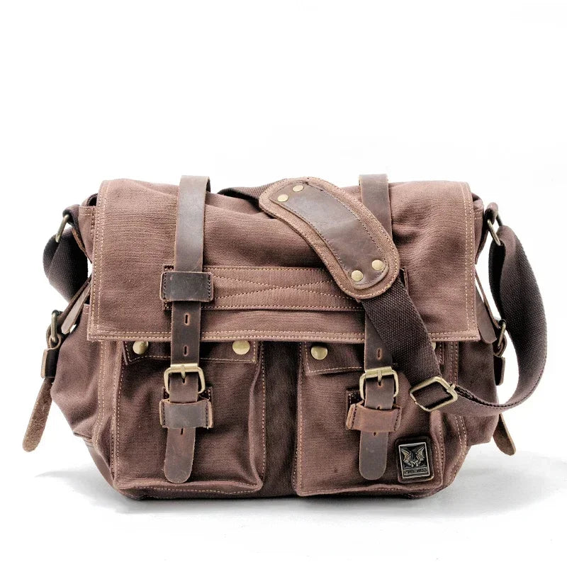 MUCHUAN Canvas Leather Men Messenger Bags   Big Satchel Shoulder Bags Male Laptop Briefcase Travel Handbag