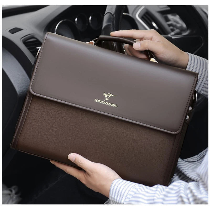 Leather Luxury Briefcases For Men Designer Work Business Tote Bolsas Black Handbag Shoulder Lawyer Square A4 Side Crossbody Bag