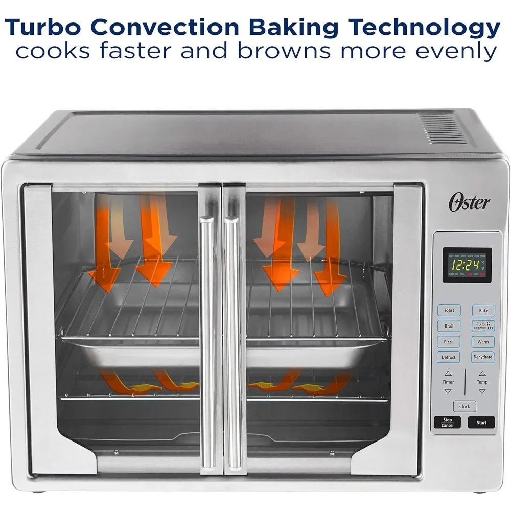 Oster Convection Oven, 8-in-1 Countertop Toaster Oven, XL Fits 2 16" Pizzas, Stainless Steel French Door