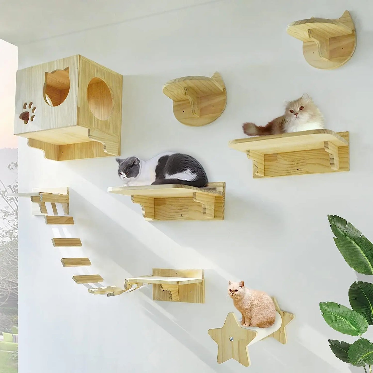 Cat Climbing Shelf Furniture Wooden Shelves for Cats Perches Activity Cat Tree Scraper Stairs Scratching Post Cat Wall Furniture