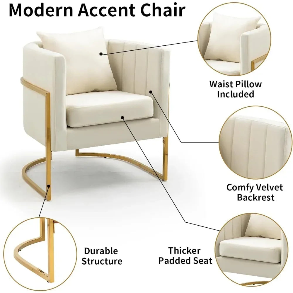 Accent Chairs Set of 2,  Modern Upholstered Barrel Armchair with Pillow for Living Room, Comfy  Chair  for Bedroom, White