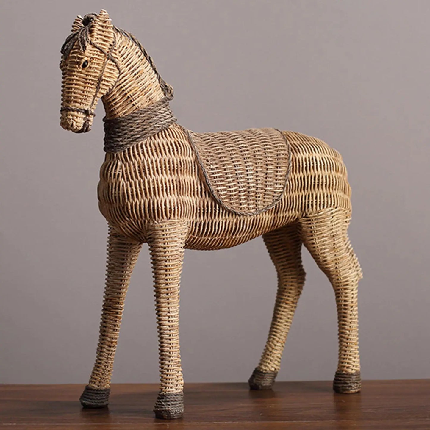 Retro  Rattan Horse Statue Table Sculpture Figurine Decorative Art Crafts Handmade for Home Bookshelf Office Decor Gift