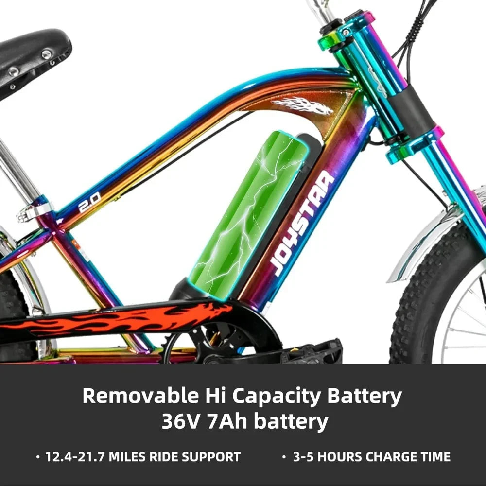 Electric Bike, Motorcycle Ebike with 250W Brushless Motor, Fat Tire Cruiser E-Bike for Adults, Chopper Style Electric Bicycle