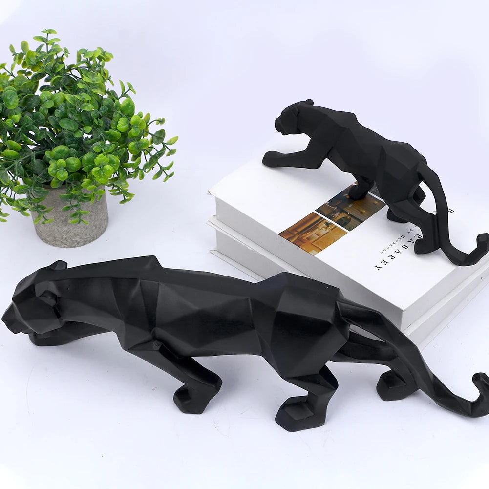 Abstract Leopard Statues Panther Sculpture Hand Carved Animal Resin Modern Home Decoration Small Large Black White Gold