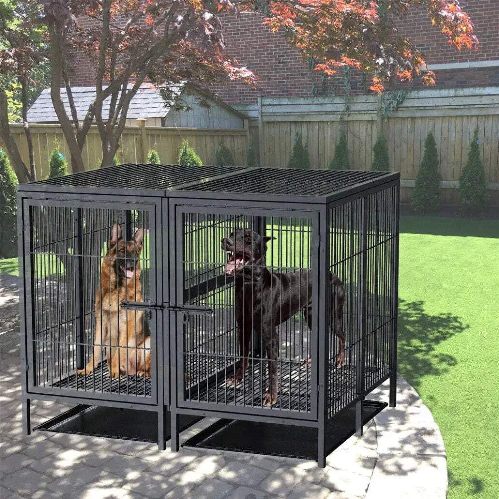 US XXXL Giant Premium Dog Crate Cage Pet Kennel Divider Playpen Dual Door & Tray