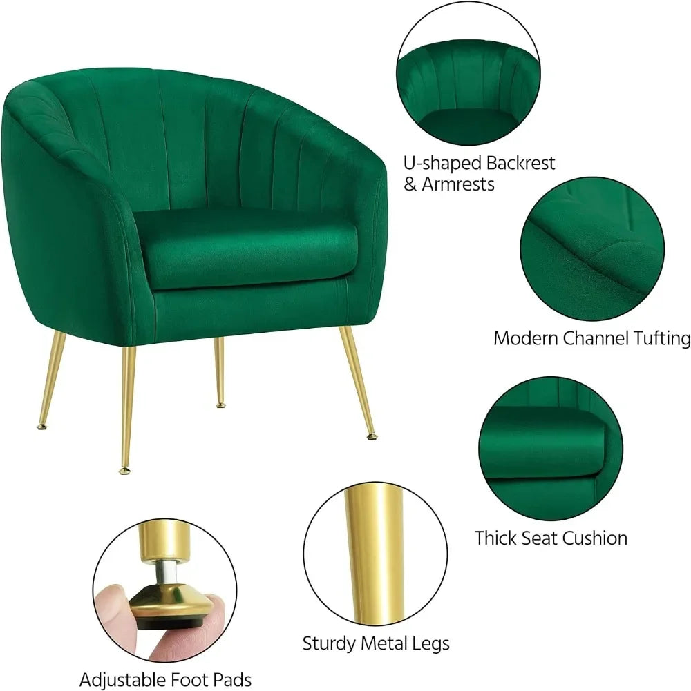 Accent Chair, Modern Barrel Vanity Chair with Gold Metal Legs, Tufted Accent Armchair for Living Room/Bedroom/Office/Makeup Room