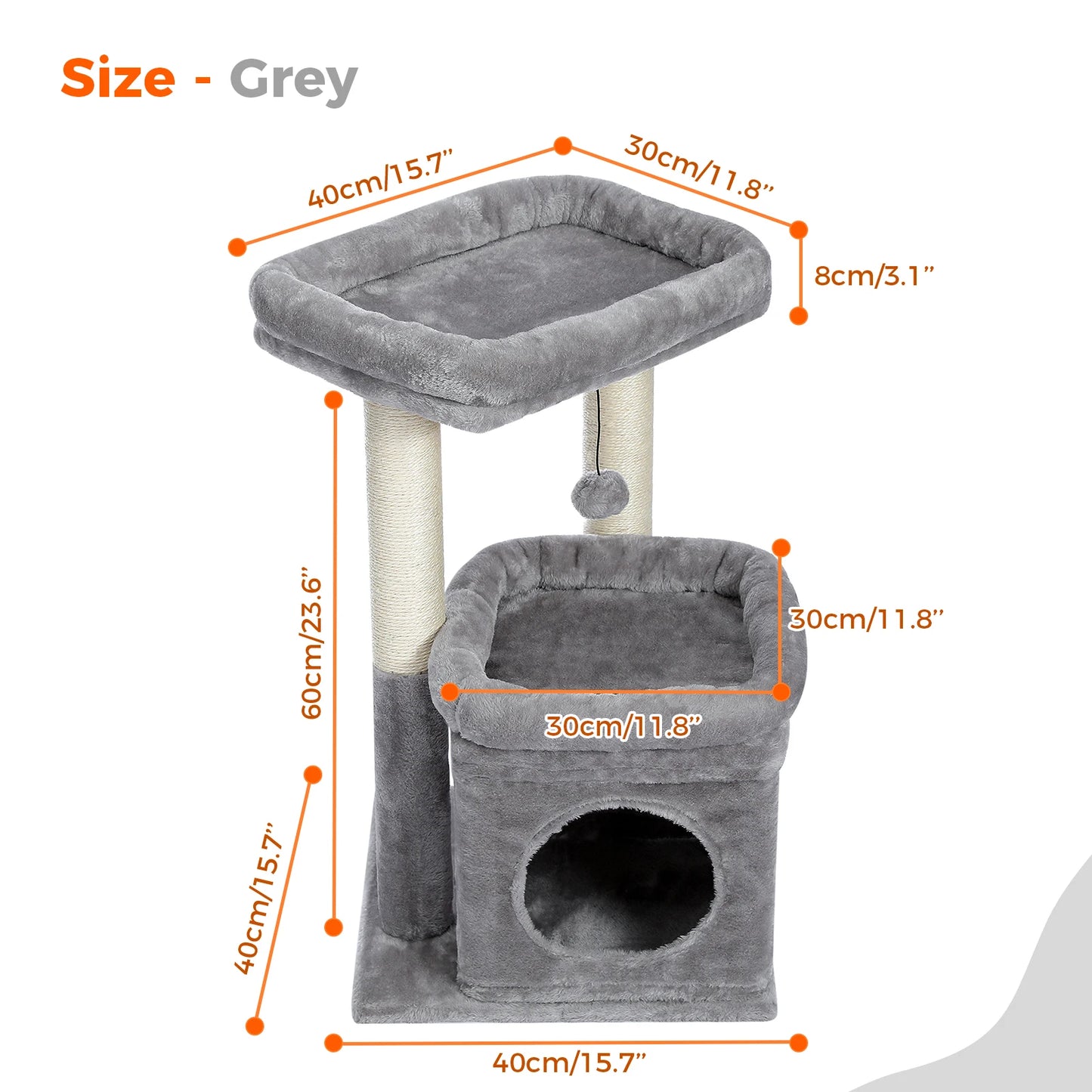 Cat Tree Cat Tower for Indoor Cats with Private Cozy Cat Condo Natural Sisal Scratching Posts and Plush Pom-pom for Small Cats