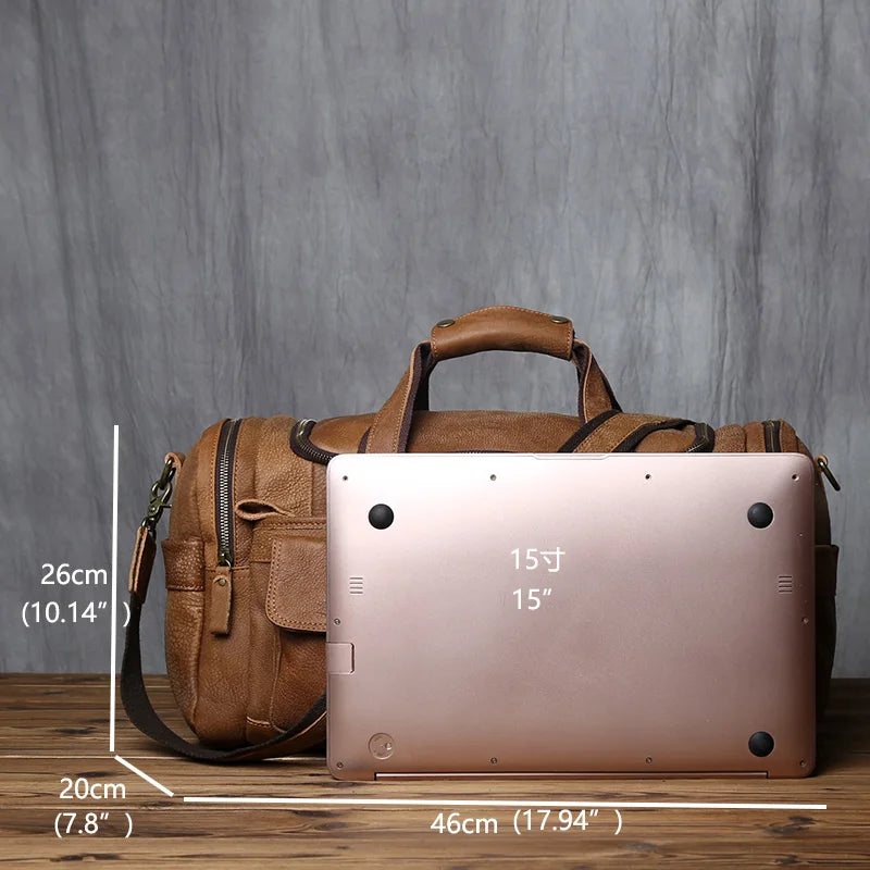 NZPJ Retro Men's Hand Luggage Bag Leather Travel Bag Top Layer Cowhide Large Capacity One Shoulder Messenger Bag Casual Laptop